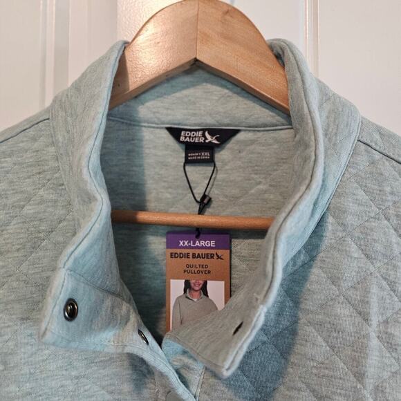 Eddie Bauer Quilted Pullover Womens Size XXL Light Blue Sweater Cozy Neutral - Picture 6 of 11